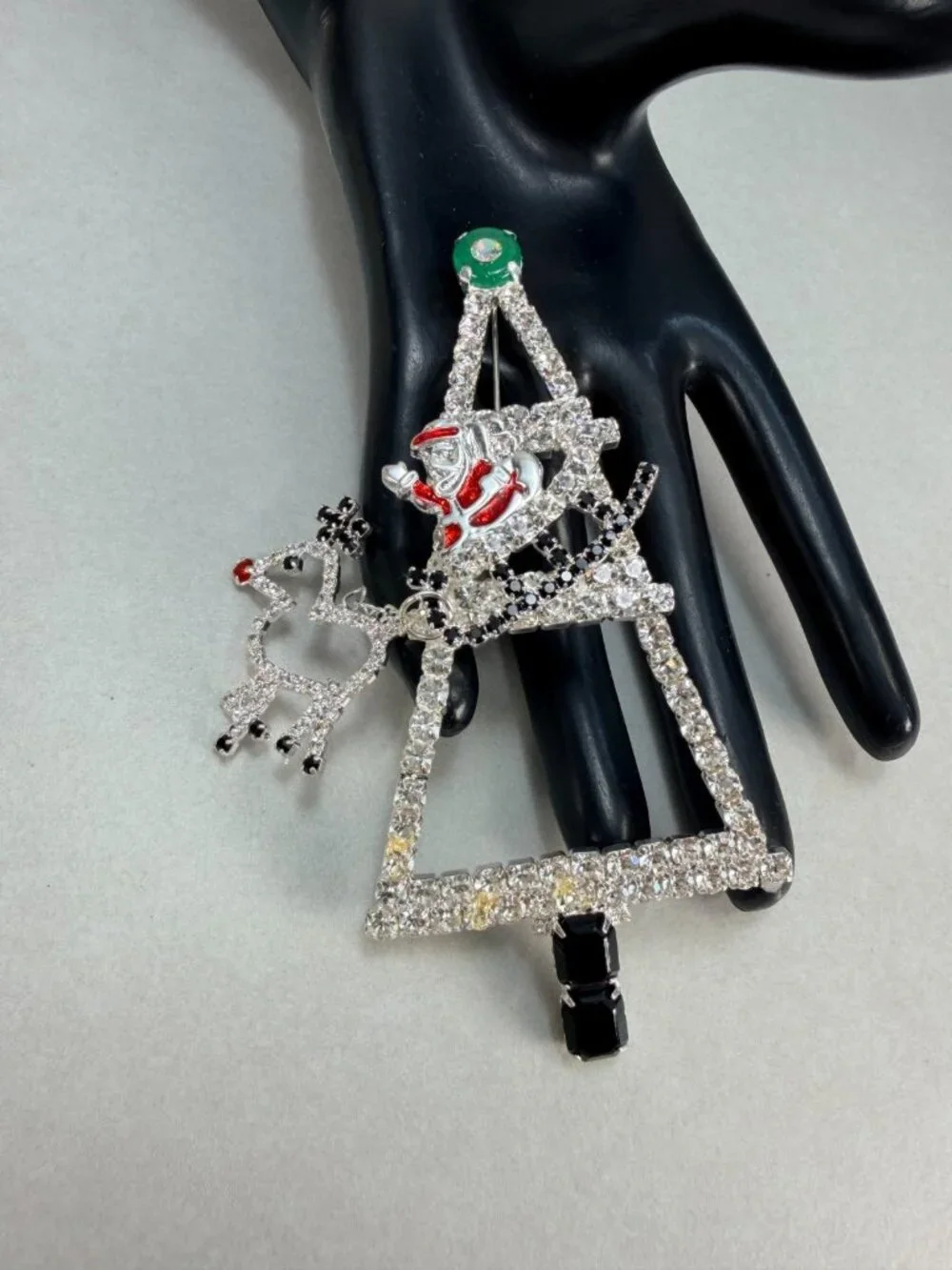 Vintage Large Christmas Tree Rhinestone Brooch Santa Reindeer Holiday Pin